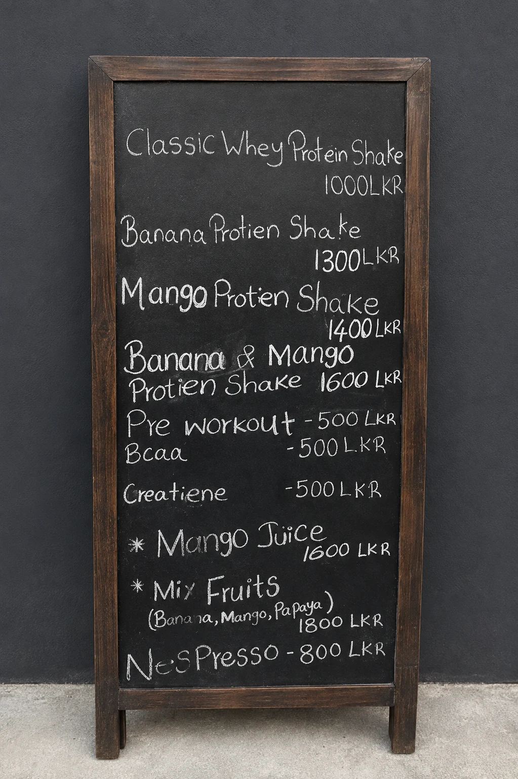Protein shake menu at the gym